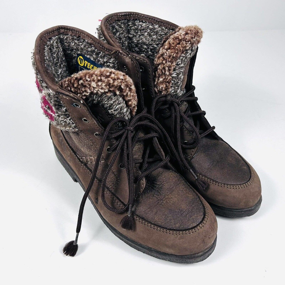 Tecnica After Ski Boots Kids Youth 9 US 31 EU Brown Brown Leather Sweather Trim